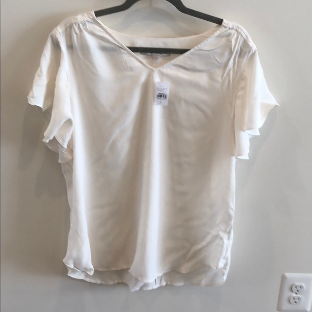 Loft NWT flutter short sleeve top in whisper white